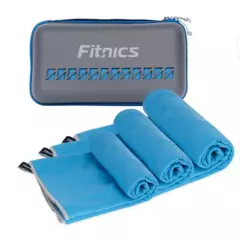 FITNICS - Toalla Microfibra Set 3 Fitnics Secado Rapido +Estuche Viaje - Azul