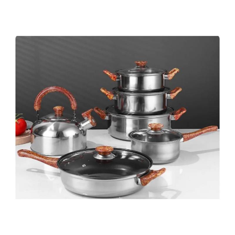 Juego de utensilios de cocina de acero inoxidable de 12 piezas, ollas,  sartenes