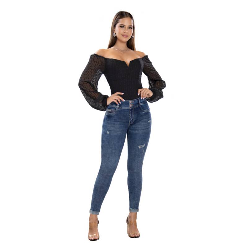 Jean para mujer en pretina alta/ push up - color: azul indigo (curves