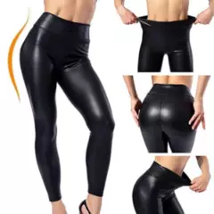 GENERICO - Pantalones Eco Cuero Negro Sexy Tiro Alto Elasticados Mujer