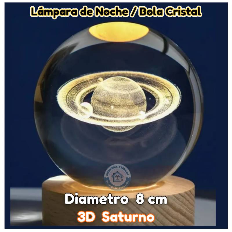 GENERICO Lámpara de Noche Led / Bola Cristal 3D Saturno