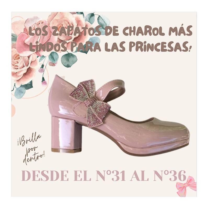 COMPRAPO Zapato Calzado Princesa Ni a Charol Rosa con Tac n y Lazo