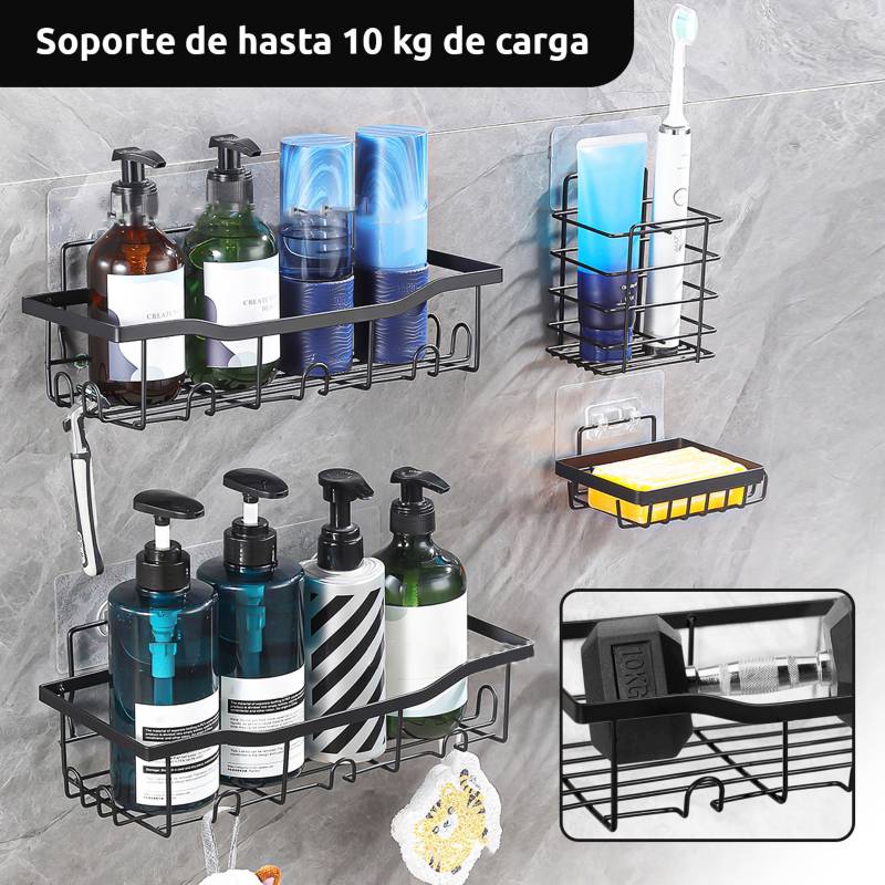 Organizador De Ducha Repisa Baño Adhesivo Set Por 5 Pcs