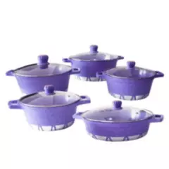 GENERICO - Batería de Cocina 10 Piezas Altas Granito Antiadherente Purpura