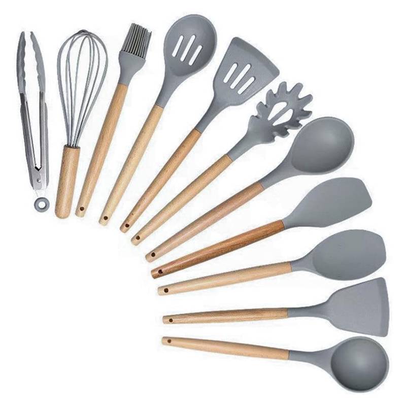 Kit 19 Utensilios Cocina Silicona Con Mango De Acero Inoxid