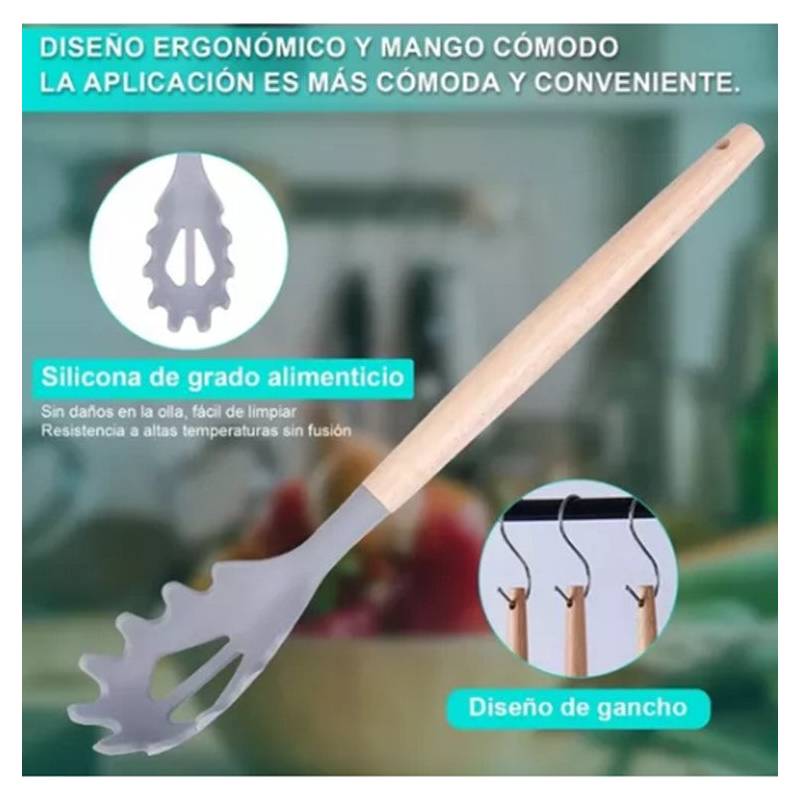 Kit 19 Utensilios Cocina Silicona Con Mango De Acero Inoxid