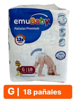 Pañal de bebé Emubaby 9 a 13 kilos, Talla G, 18 unidades