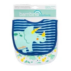 BAMBINO - Set 2 Baberos de Algodón Impermeables Azules Dino para bebé