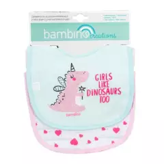 BAMBINO - Set 2 Baberos de Algodón Impermeables Rosa Dino para bebé