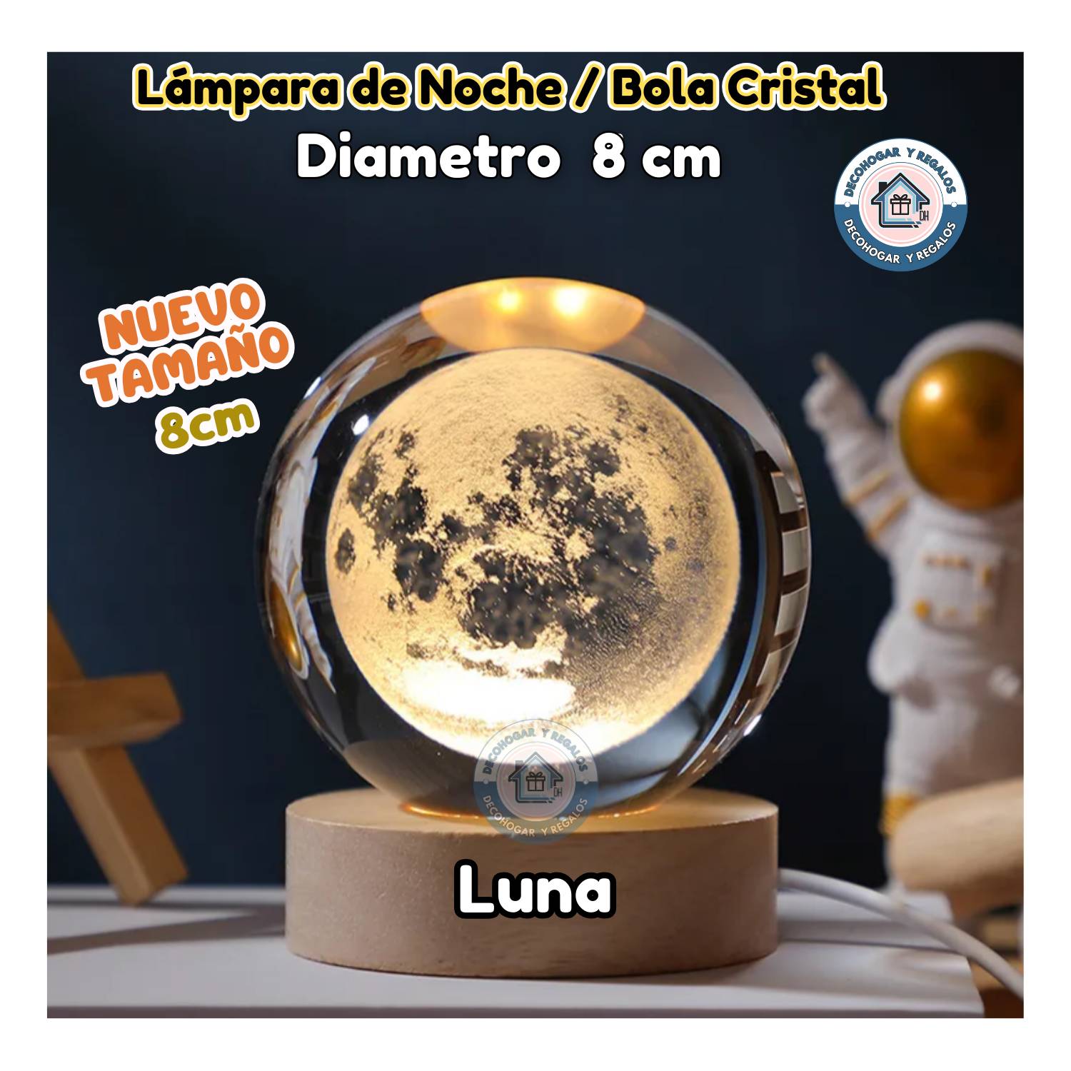 GENERICO Lámpara de Noche Led / Bola Cristal 3D Luna