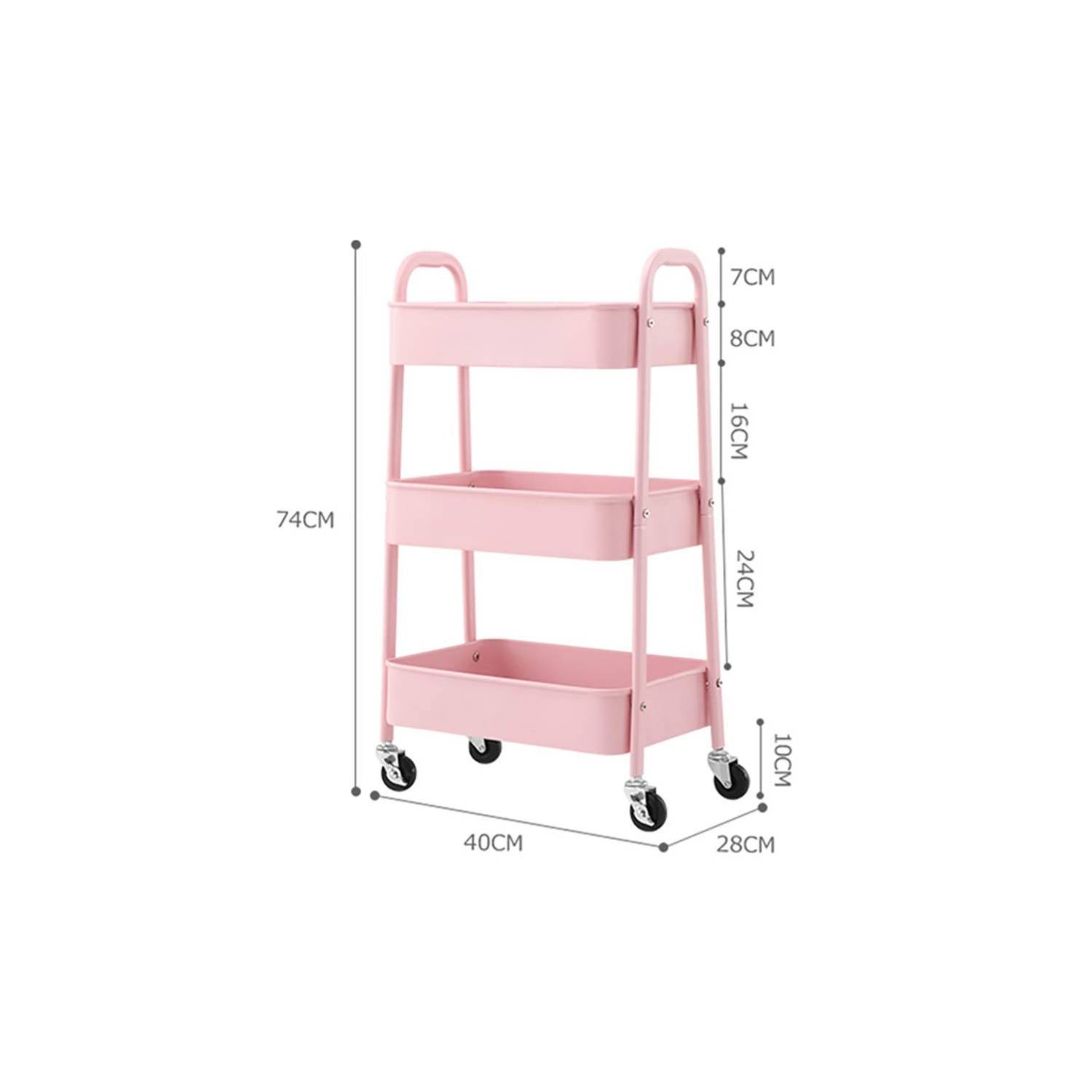 Carrito Organizador Metalico 3 Niveles Multiusos Con Ruedas Color Rosa