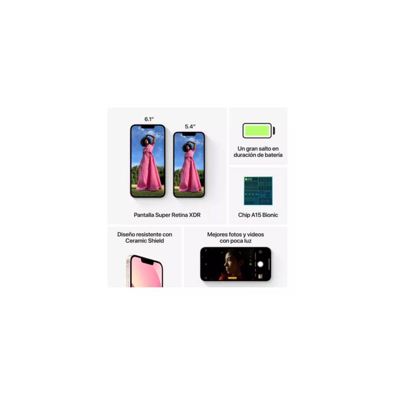 REACONDICIONADO Apple iPhone 13 mini, Medianoche, 128 GB, 5G, 5.4 OLED  Super Retina XDR, Chip A15 Bionic, iOS
