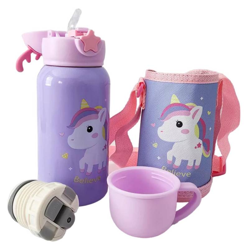  Botella de agua de unicornio para niños, termo con