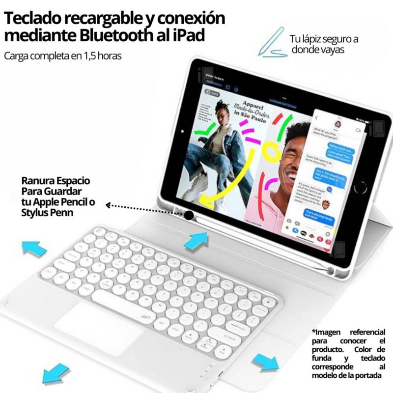 Teclado Inalámbrico Bluetooth Celeste Recargable En Español - Ipadizados  Store