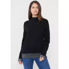 CORONA - Sweater Mujer Cerrado Trenzado Negro Corona