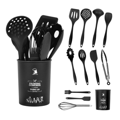 GENERICO Set 12 Utensilios Cocina De Silicona De Grado Alimenticio Negro