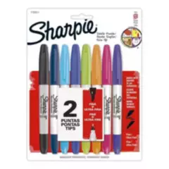 SHARPIE - Marcadores Sharpie 8 Colores Doble Punta Fina Y Ultra Fina