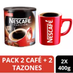 NESCAFE - Pack Café NESCAFÉ Tradición 400g x2 + 2 Tazones de Regalo