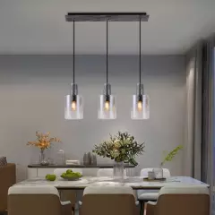 GENERICO - Lámpara de colgar 3 luces E27 Negro Metal y vidrio 68×15×26cm