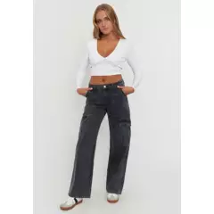 CORONA - Jeans Mujer Cargo 90´S Gris Acid Wash Corona