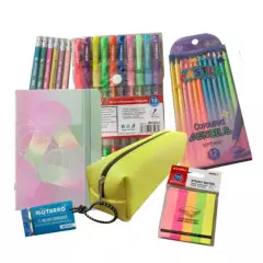 MOTARRO - Pack lápices pasteles - Bolígrafos Flúor - Estuche y más