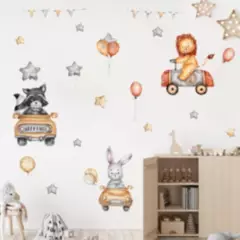MY MOMI - Vinilos autoadhesivos mural 90x30 cm león conejo mapache stickers niño