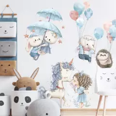 MY MOMI - Vinilos autoadhesivos mural 2x 90x30 cm unicornio niña conejos puerco spin cute sticker