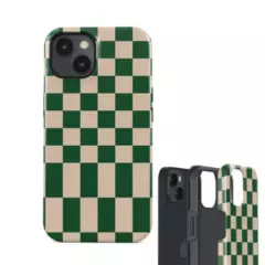 GENERICO - Funda Doble Diseño Cuadros Verde & Crema Carcasa para iPhone 15 Pro