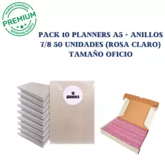 GENERICO - Pack 10 Planners A5 + Anillos 7/8 50u. Rosa Claro OB6