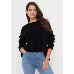 CORONA - Sweater Mujer Chenille Espiga Negro Corona