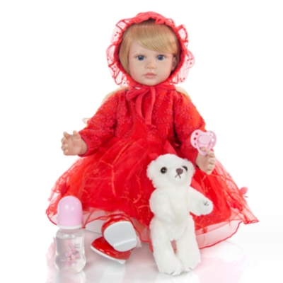 Muñeca Reborn bebé apaciguado con ropa roja - 60 cm