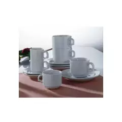 KUTAHYA - Artículo de Cocina Set de 6 taza cafe con platillo 100 cc. hotel apilable imahe KUTAHYA