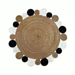 HB IMPORTACIONES - Alfombra Decorativa Yute Circular Negro/Blanco 120 cms Estilo Boho