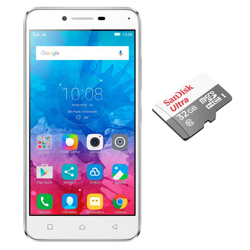  - Combo Smartphone Vibe K5 Plateado lierado + Sim Card Claro + Micro SD 32GB