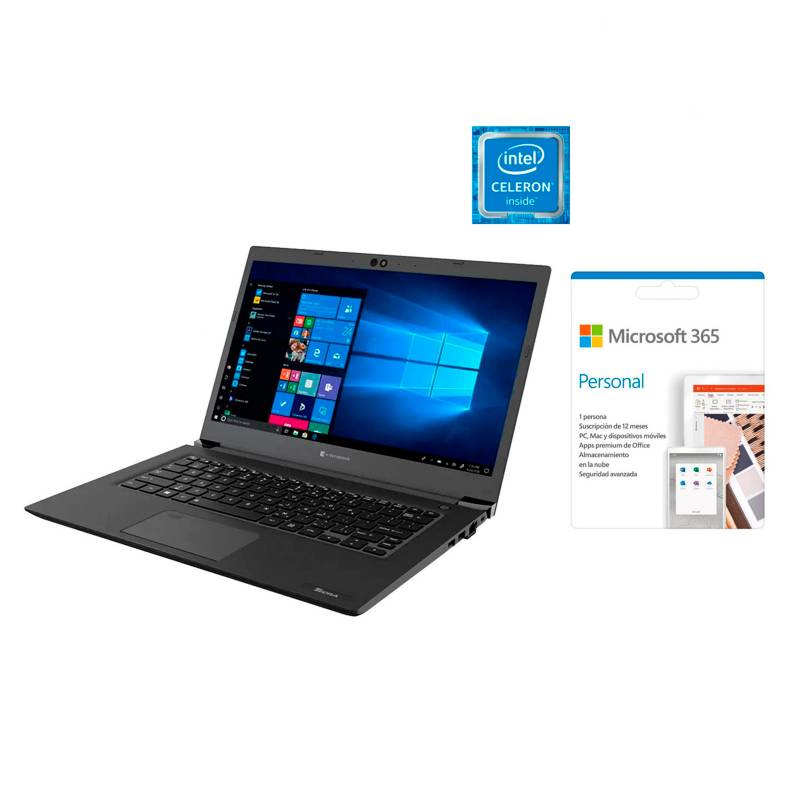 DYNABOOK - Notebook By Toshiba Intel Celeron 4GB RAM 128GB SSD 14" (Teclado y sistema en Inglés-configurable al español)+Microsoft 365