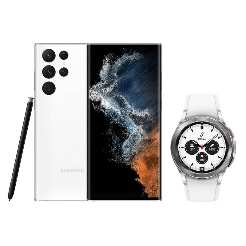 SAMSUNG - Galaxy S22 Ultra 5G 256GB White +Galaxy Watch4 Classic 42 mm