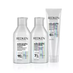REDKEN - Set ABC Reparación Total Cabello Dañado Acidic Bonding Concentrate Shampoo 300ml + Acondicionador 300ml + Tratamiento Leave-In 150ml