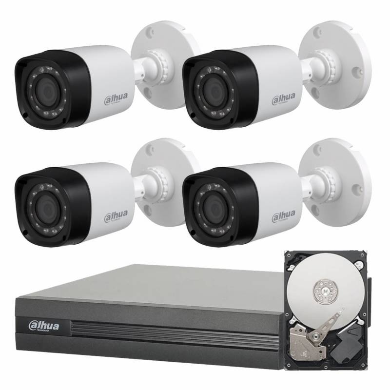 Dahua - Sistema de seguridad de 4 cámaras + DVR de 8 canales + disco rígido 1TB