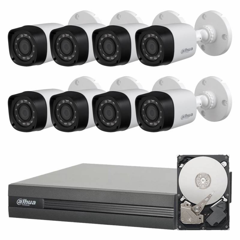 Dahua - Sistema de seguridad de 8 cámaras + DVR de 8 canales + mouse