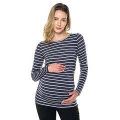 MOMS CLOSET - Camiseta maternidad mng larga azul raya blanca