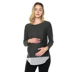 MOMS CLOSET - Blusa maternidad doble tela gris rayas