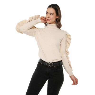 Blusa Arandelas Mangas Beige Giive Omc478