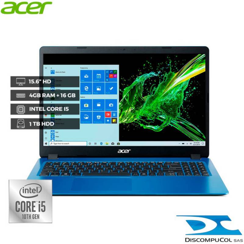 ACER - Portátil Acer A315-56-55RS CORE I5/ RAM 4GB/ 16 GB / 1TB HDD /15.6″/ W10H