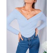 Blusa para Mujer Azul Bebé Escote V Manga Larga Bombacha - Ocaso Azul –  Molgoa