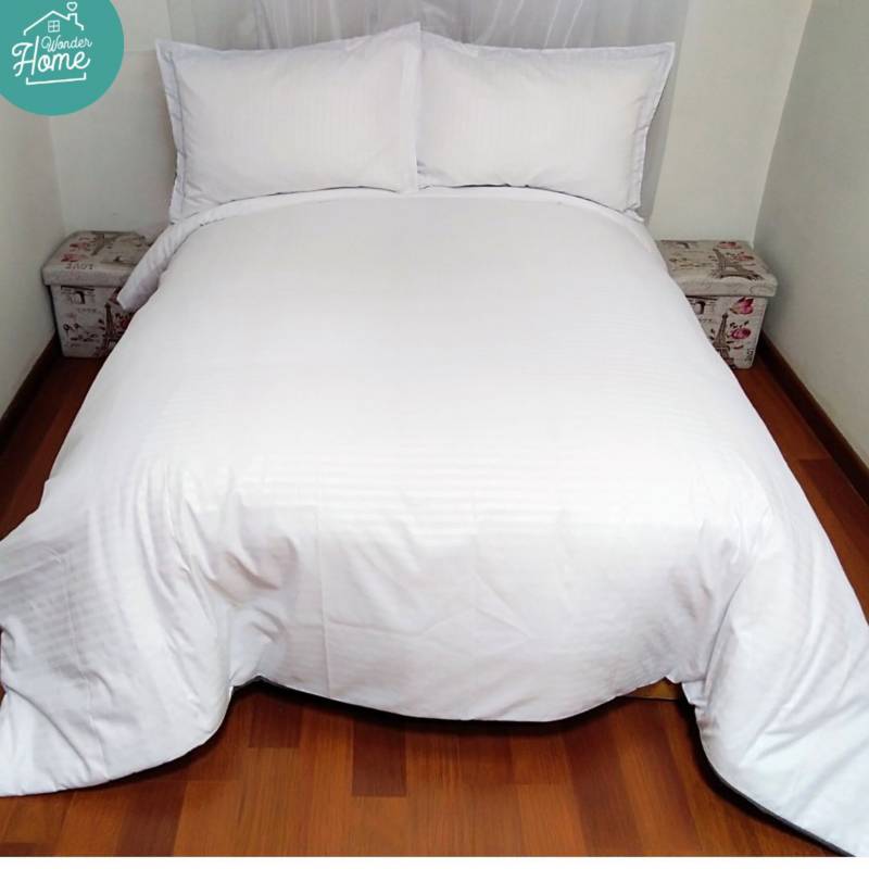 Juego de ropa de cama con cobertor de 500 hilos, 100 % de algodón, 750  plumas (blanco sólido)