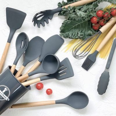 Set cucharones utensilios cocina de silicona 12 piezas rosado MAH HOGAR