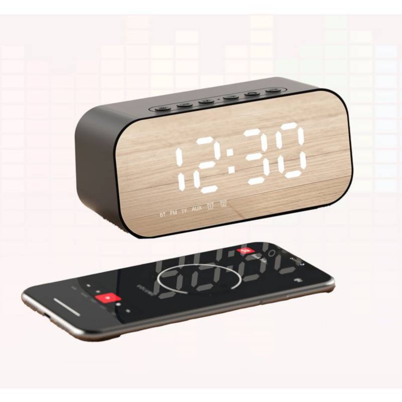Parlante despertador radio reloj digital recargable con bluetooth alarma FM  USB - Canela Hogar