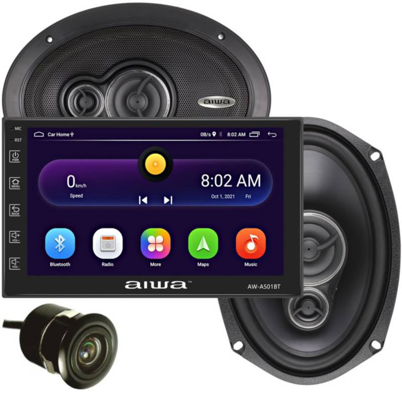 AIWA - Combo Parlantes Radio Carro Android Bluetooth WiFi GPS y Camara Aiwa