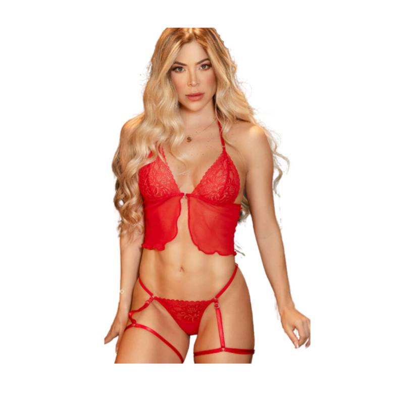 Conjunto Ropa interior mujer rojo Talla M Lencería erótica con liga  GENERICO