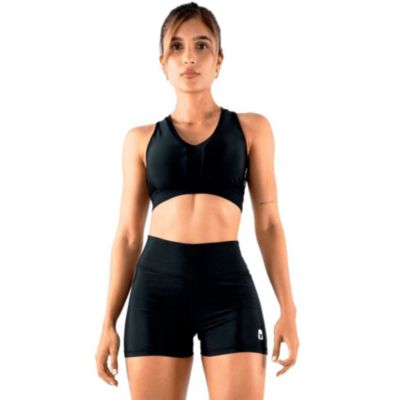 Conjunto deportivo mujer short + top en v negro NO RULES